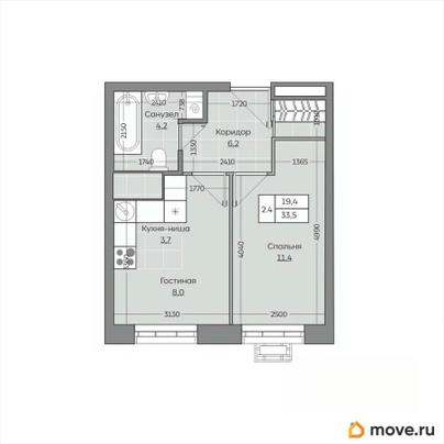 2-комн. квартира, 33.52 м&sup2;