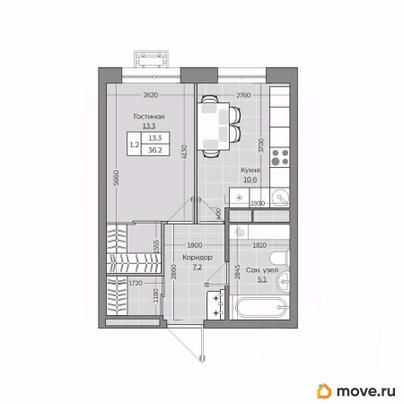 1-комн. квартира, 36.29 м&sup2;