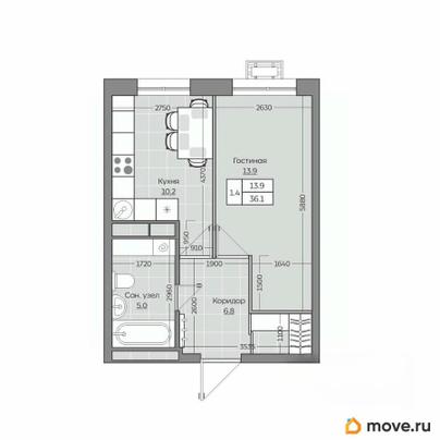 1-комн. квартира, 36.17 м&sup2;