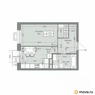 1-комн. квартира, 37.97 м&sup2;