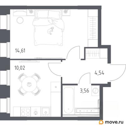1-комн. квартира, 32.73 м&sup2;
