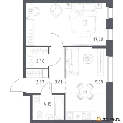 1-комн. квартира, 46.24 м&sup2;