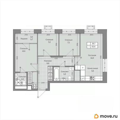 4-комн. квартира, 62.61 м&sup2;