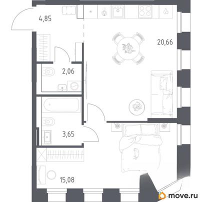 1-комн. квартира, 46.3 м&sup2;