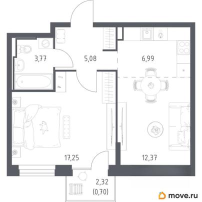 1-комн. квартира, 46.16 м&sup2;