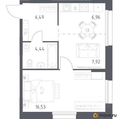 1-комн. квартира, 42.34 м&sup2;