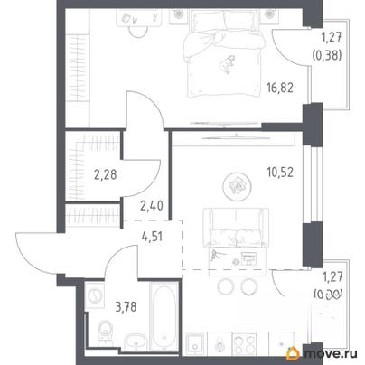 1-комн. квартира, 47.13 м&sup2;