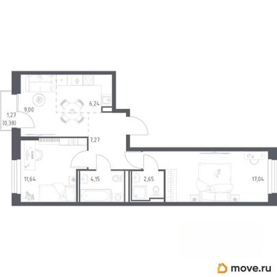 2-комн. квартира, 58.71 м&sup2;