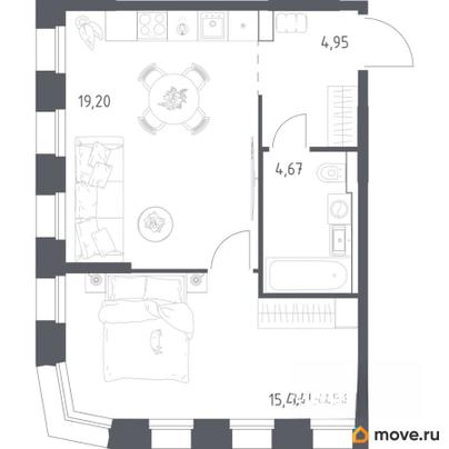 1-комн. квартира, 44.22 м&sup2;