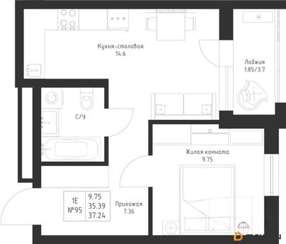 1-комн. квартира, 37.24 м&sup2;