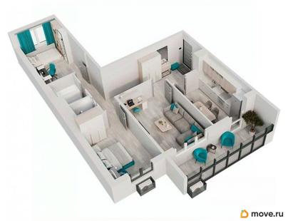 3-комн. квартира, 74.7 м&sup2;