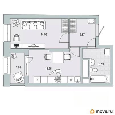 1-комн. квартира, 41.95 м&sup2;
