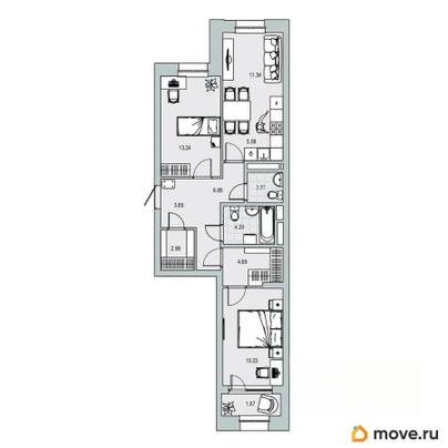 3-комн. квартира, 70.19 м&sup2;