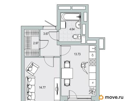 1-комн. квартира, 41.27 м&sup2;