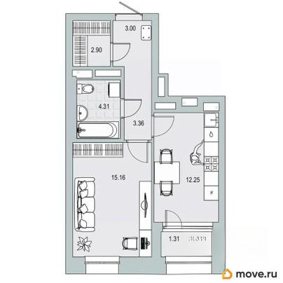 1-комн. квартира, 42.29 м&sup2;