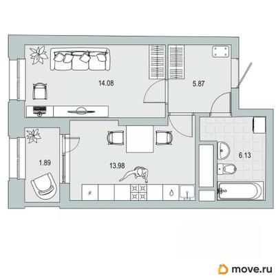 1-комн. квартира, 41.95 м&sup2;
