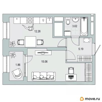 1-комн. квартира, 38.19 м&sup2;