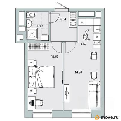 2-комн. квартира, 44 м&sup2;