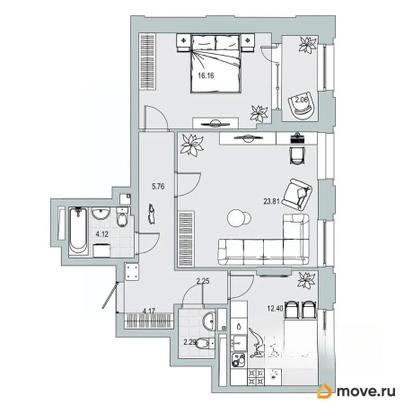 2-комн. квартира, 73.02 м&sup2;