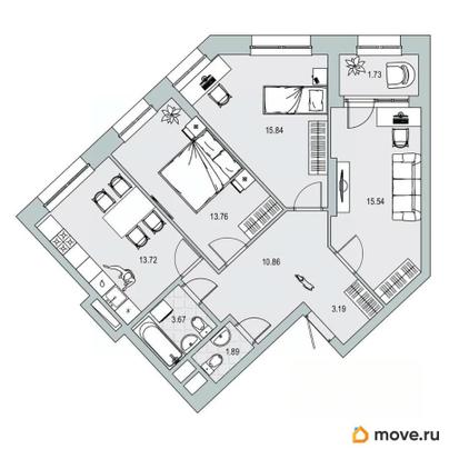 3-комн. квартира, 80.2 м&sup2;