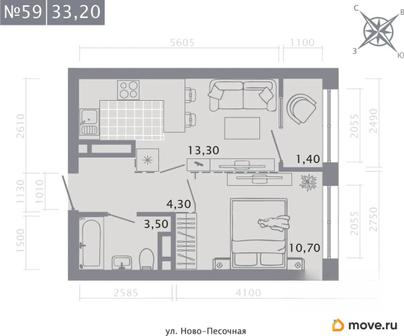 1-комн. квартира, 33.2 м&sup2;