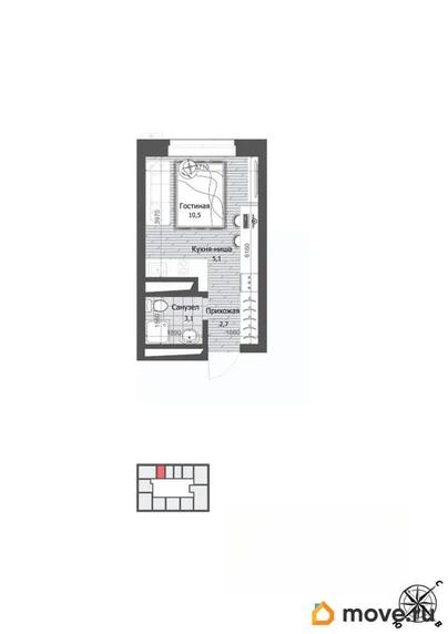 1-комн. квартира, 21.4 м&sup2;