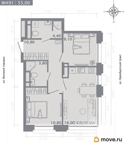 2-комн. квартира, 55 м&sup2;