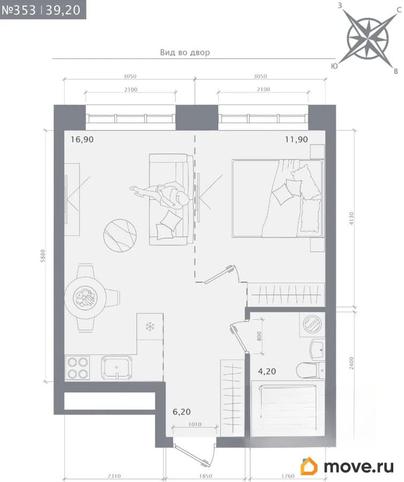 1-комн. квартира, 39.2 м&sup2;