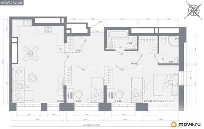 3-комн. квартира, 87.4 м&sup2;