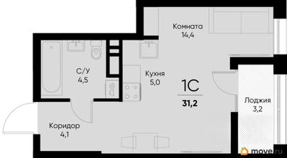 1-комн. квартира, 29.6 м&sup2;