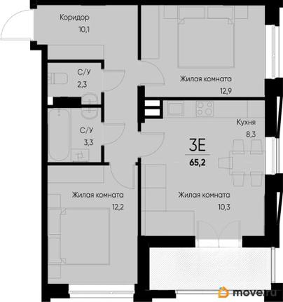 3-комн. квартира, 62.3 м&sup2;