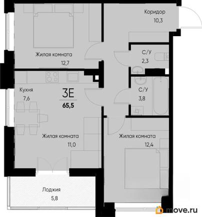 3-комн. квартира, 63 м&sup2;