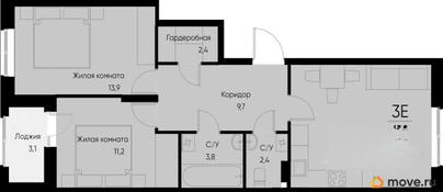 3-комн. квартира, 64.4 м&sup2;