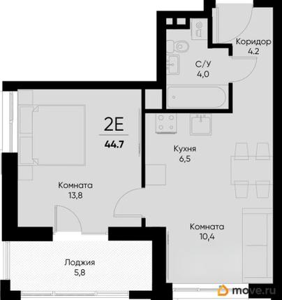 2-комн. квартира, 41.8 м&sup2;