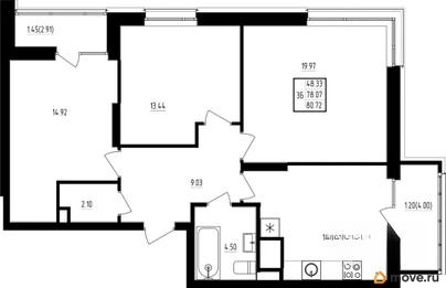 3-комн. квартира, 80.2 м&sup2;