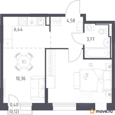 1-комн. квартира, 40.4 м&sup2;