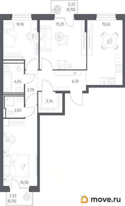 3-комн. квартира, 78.5 м&sup2;