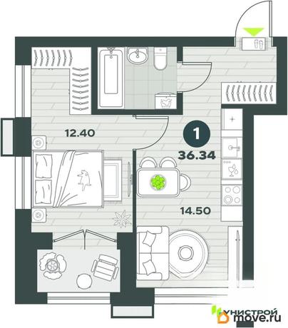1-комн. квартира, 36.34 м&sup2;