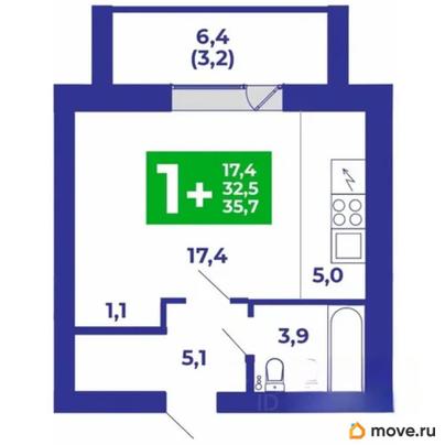 1-комн. квартира, 35.7 м&sup2;