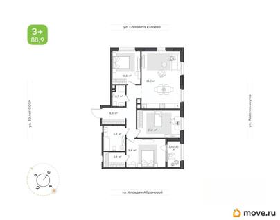 3-комн. квартира, 88.9 м&sup2;