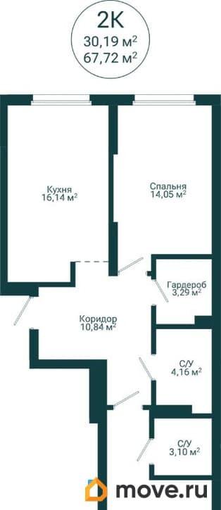 2-комн. квартира, 67.72 м&sup2;