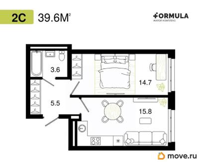 1-комн. квартира, 39.6 м&sup2;