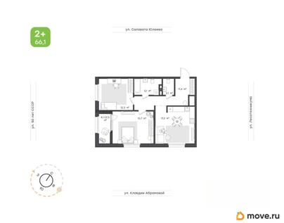 2-комн. квартира, 66.1 м&sup2;