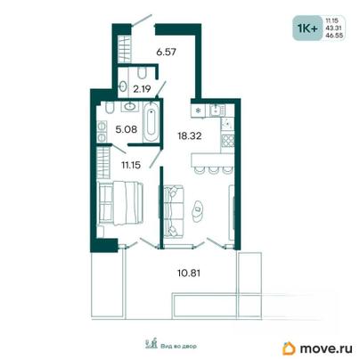 1-комн. квартира, 46.55 м&sup2;
