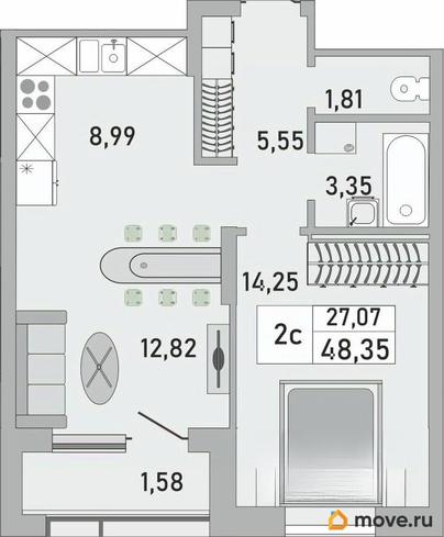 2-комн. квартира, 48.35 м&sup2;