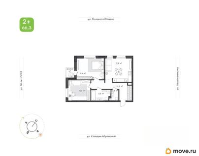 2-комн. квартира, 66.3 м&sup2;