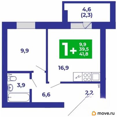 1-комн. квартира, 41.8 м&sup2;