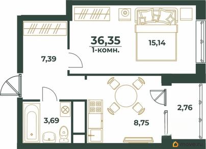 1-комн. квартира, 36.35 м&sup2;