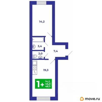 1-комн. квартира, 46.3 м&sup2;