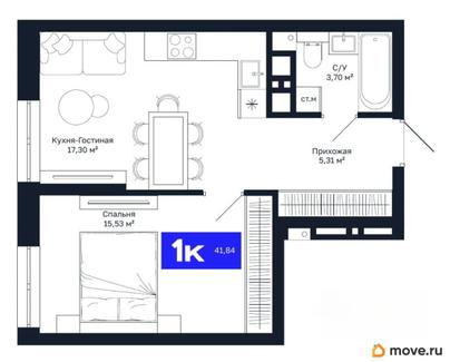1-комн. квартира, 41.84 м&sup2;
